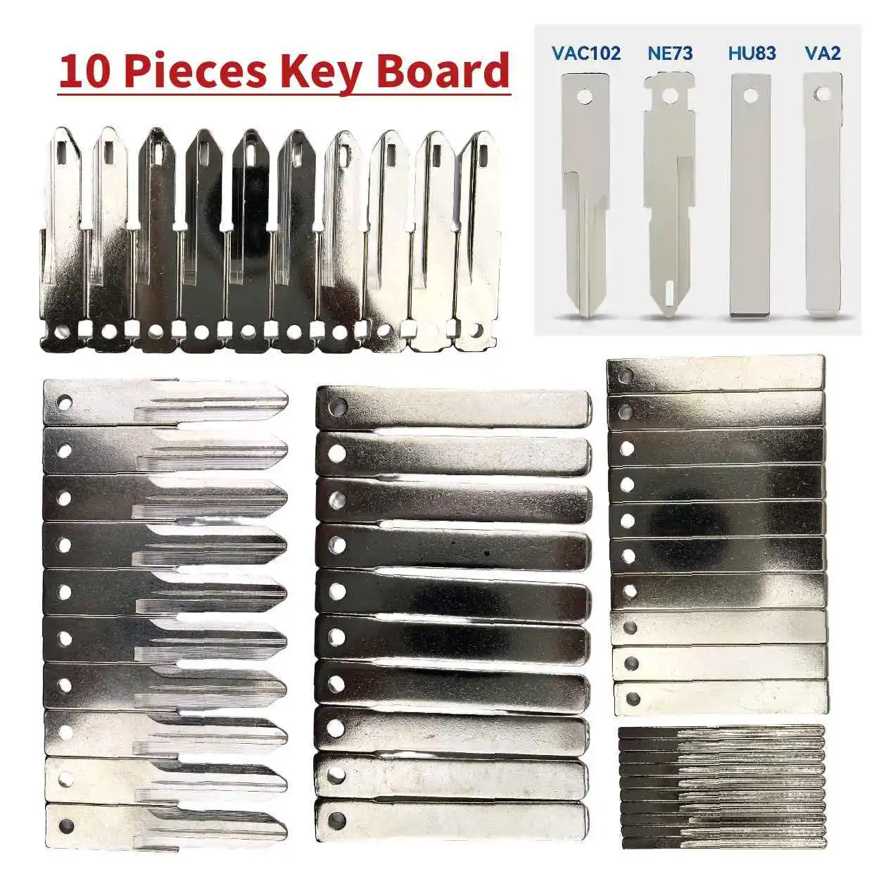 

10 Pieces Car Key Blades Set for Renault Peugeot Citroen - VAC102 HU83 VA2/VA6 NE72/NE73 Uncut Remote Fob Key Blades