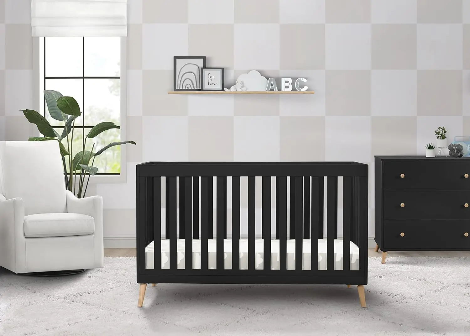 

Essex 4-in-1 Convertible Baby Crib, Ebony with Natural Legs