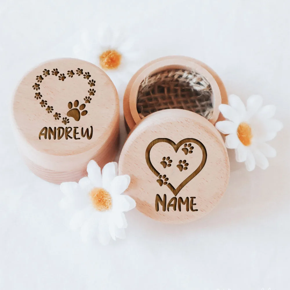 Personalized custom name wooden carving pet hair storage box dog save teeth Memorial Box commemorative gift for family friend