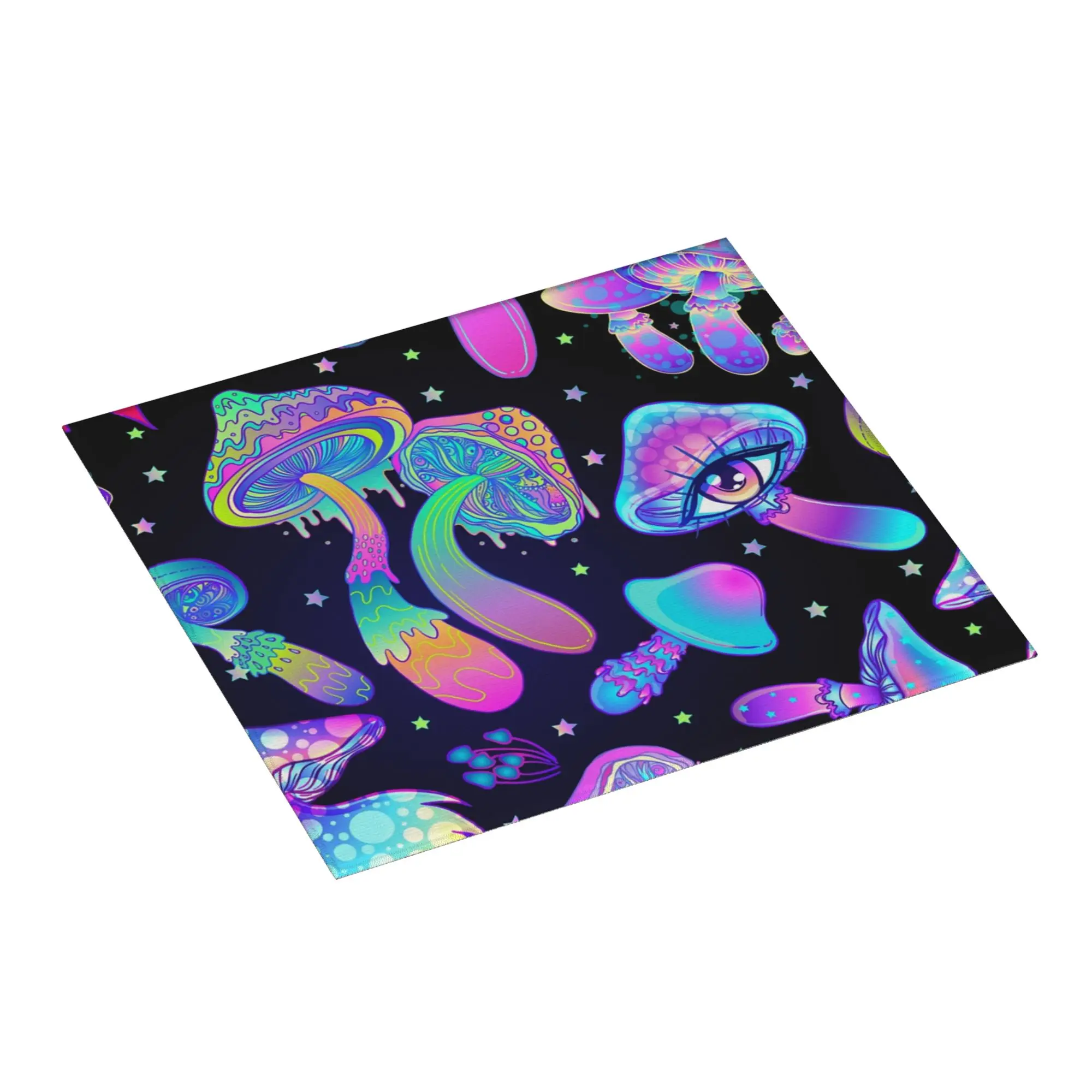 Magic Mushroom Trippy Psychedelic Neon Pastel Goth Non‑Slip Waterproof Absorbent Barware Tableware Reusable Mat For Kitchen