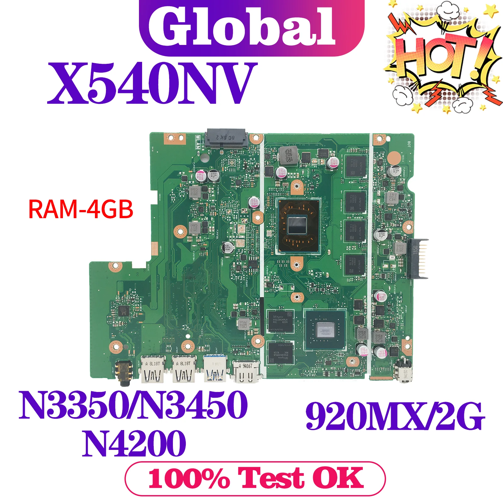 

KEFU Mainboard X540NV X540N D540NV F540NV A540NV R540NV X580NV Laptop Motherboard N3350 N3450/N4200 920MX/V2G RAM-4GB/8GB