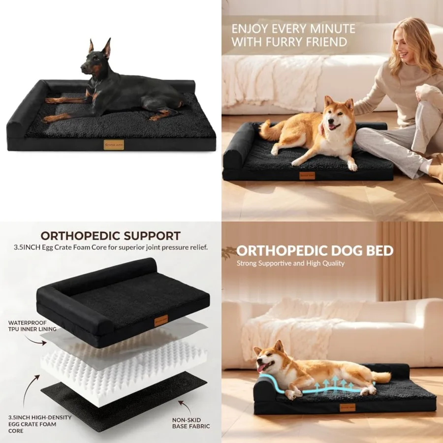 

Orthopedic XL Dog Bed Large Sized Dog 42''X28'', Waterproof L Bolster Big Pet Sofa Beds with Removable Washable Cover, Soft Com