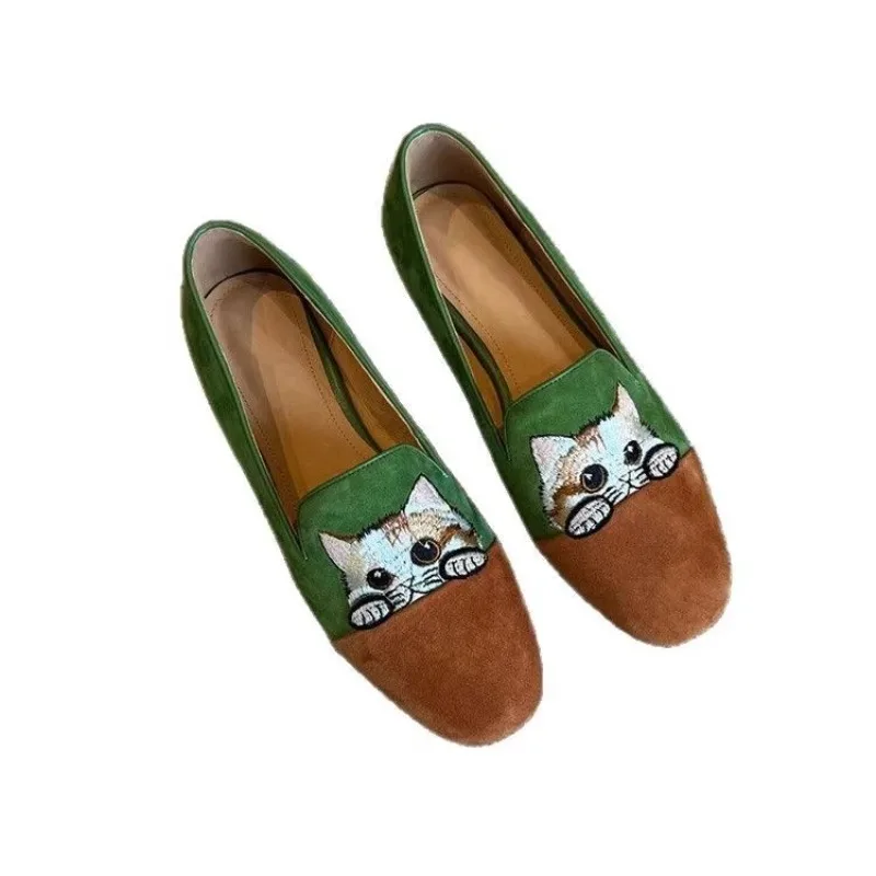 نساء موضة حذاء مسطح 35-40 مربع رئيس اليوسفي بطة اللون قدم واحدة الركاب Lefou أحذية تنفس مريحة حذا فردي للسيدات #1