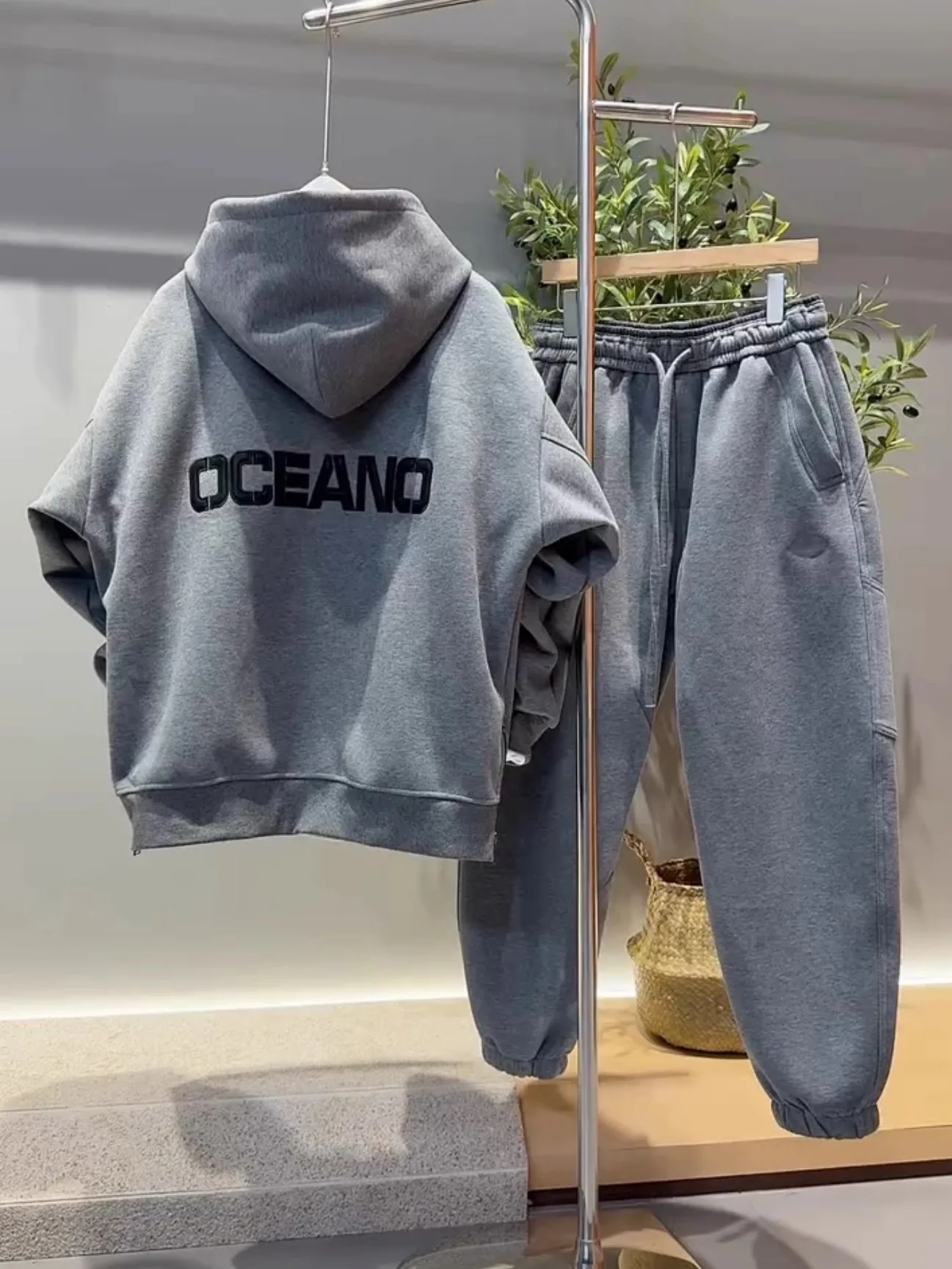 

Men's Casual Fce Lined Hoodie And Pants Set Zipper Closure Long Sve Thermal Wear Autumn Winter Collection Street Sle