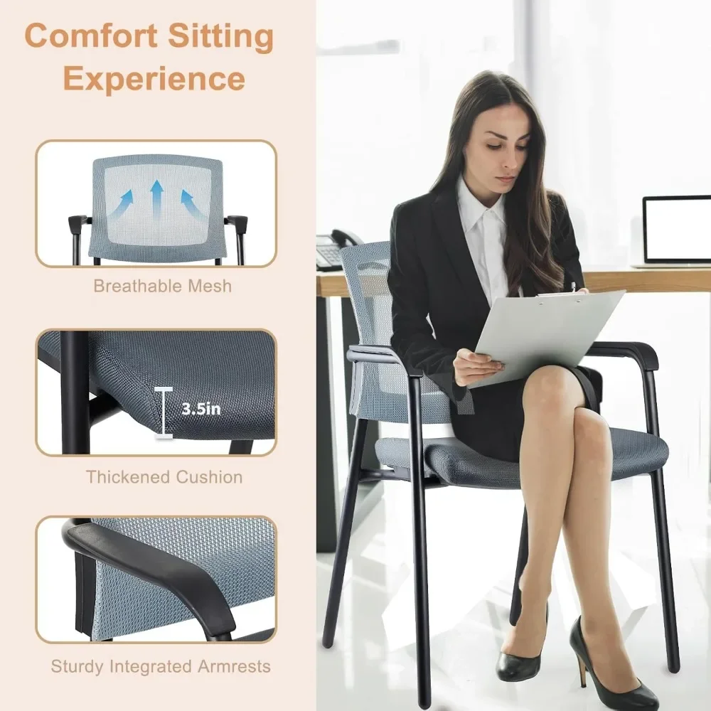 Office Reception Guest Chair Mesh Back Stacking with Ergonomic Lumbar Support and Thickened Seat Cushion, Waiting Chair