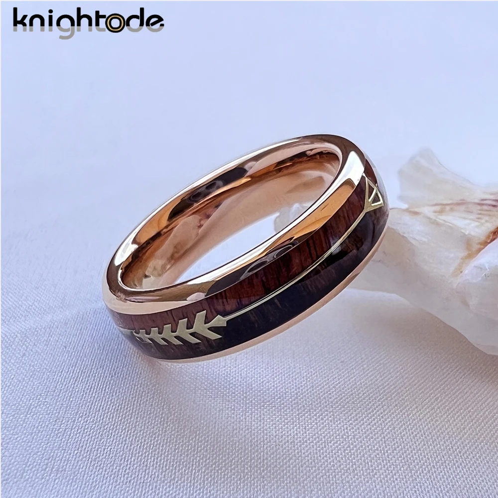 6mm 8mm Fashion Tungsten Carbide Wood Rings Steel Arrow Inlay For Men Women Classic Engagement Ring Dome Band Polished Comfort