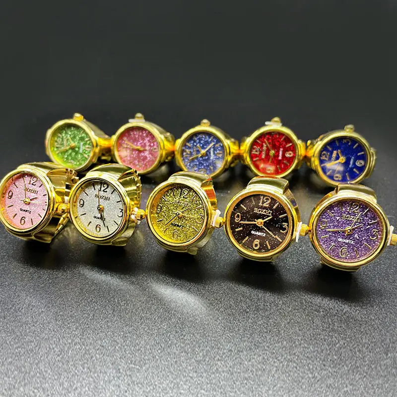 Gold Color Vintage Pocket Watch Clock Finger Rings Elastic Stretchy Strap Mini Y2k Quartz Watch Ring for Women Men Punk Anillos