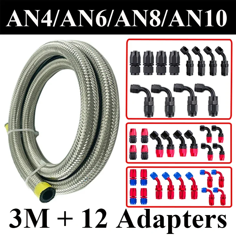 3M AN4 AN6 AN8 Fuel Hose Oil Gas Cooler Hose Line Pipe Tube Stainless Steel CPE Rubber 4x0 4x45 4x90 Degree Fittings Hose End