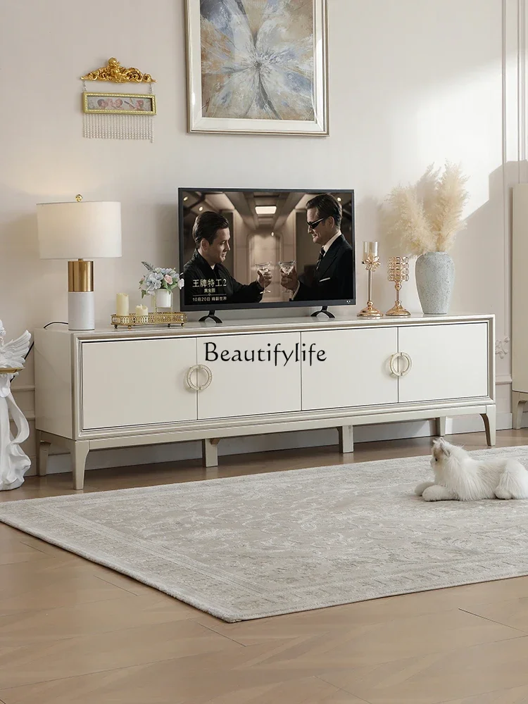 

09Z.**Modern simple light luxury TV cabinet small apartment living room solid wood minimalist floor cabinet