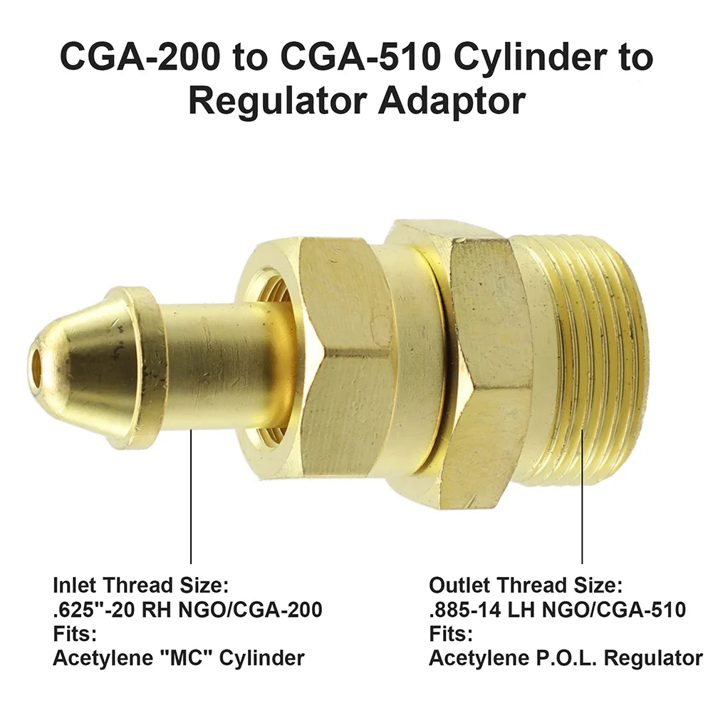Acetylene Cylinder to Regulator Adapters for CGA 200 CGA 300 CGA 510 and CGA 520 Connections Brass Construction