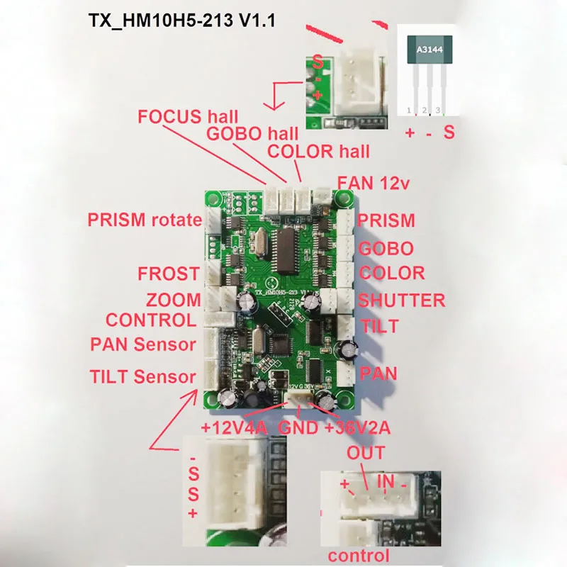 Mainboard/Mother Main DMX Board Spare Parts for Sharpy 230w 7R Beam Moving Head Light TX_HM10H5-213 V1.1