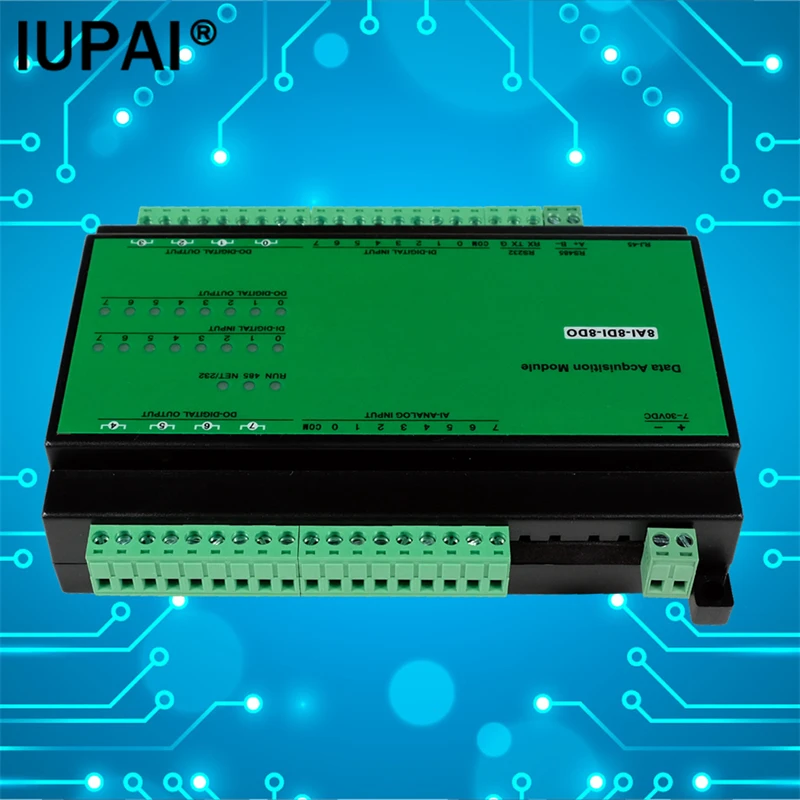 8AI-8DI-8DO Módulo Combinado Aquisição Analógica Entrada Digital Relé Saída Modbus RTU Controlador Industrial