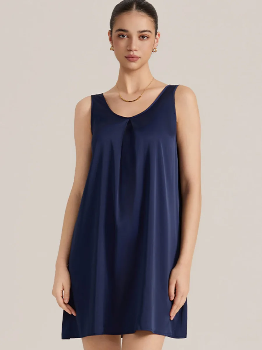 新しい女性の夏のノースリーブベストサテンシフォン V ネック寝間着魅力的なカジュアルホームウェア女性無地ドレスエレガント 63D8