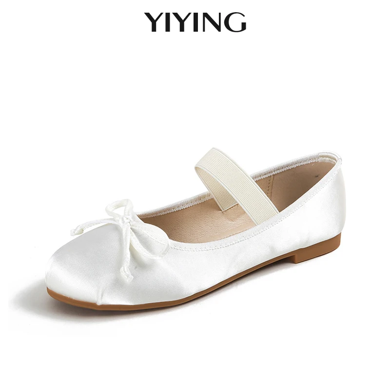 

Elegant Mary Jane Shoes Brand Design Girls Shoes 2023 Spring New Round Toe Large Size Women Shoe Bow Silk Satin Ballet Flats 43