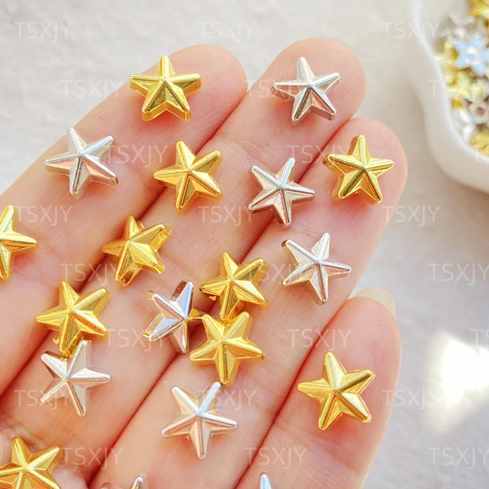 50pcs nouveau mignon résine Mini or, argent étoiles série dos plat pierre Figurines bricolage mariage Scrapbook manucure accessoires