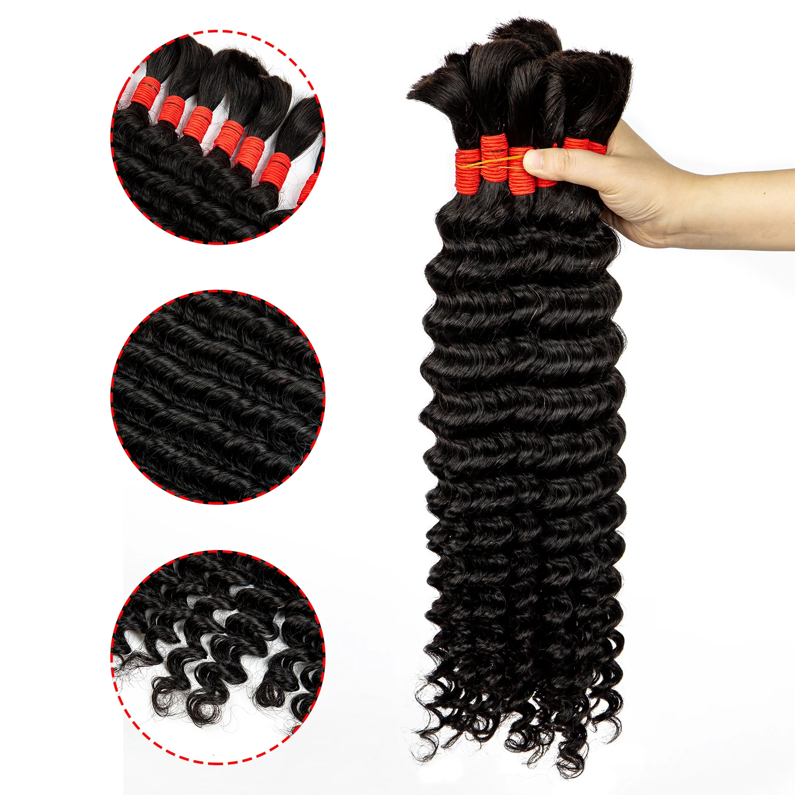 Trenzas Bohemias de cabello humano, extensiones de cabello humano de onda profunda a granel, paquetes de 100g, 18 pulgadas, cabello humano para trenzar cabello a granel