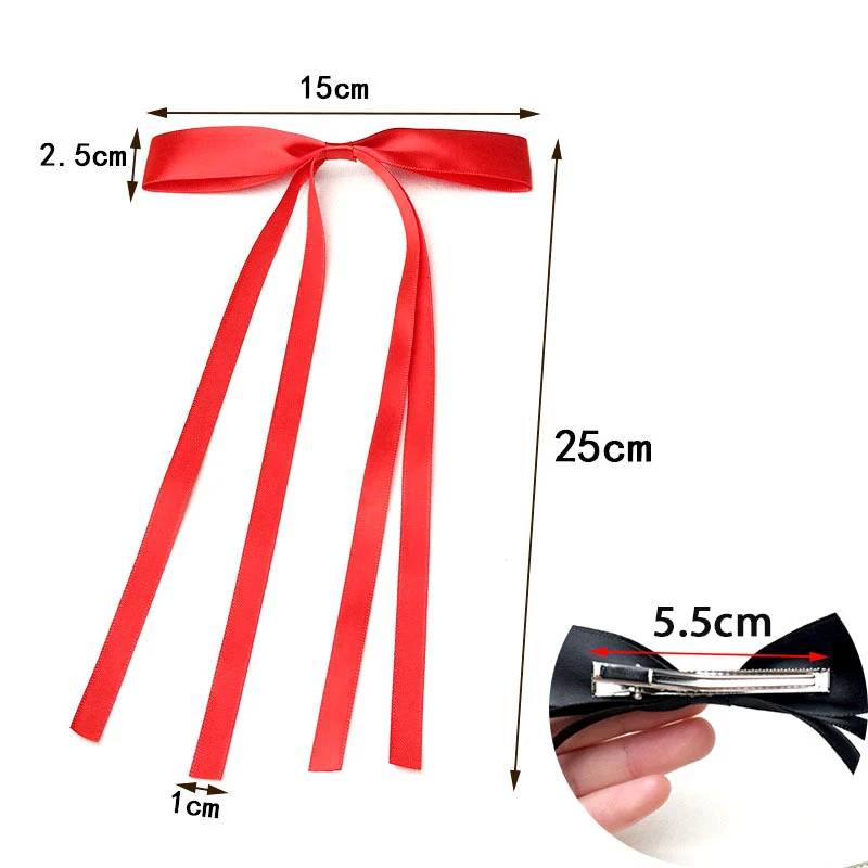 Solid Color Satin bow hair clip for woman elegant temperament long ribbon hairpin fashion girl hair pin hair accessories