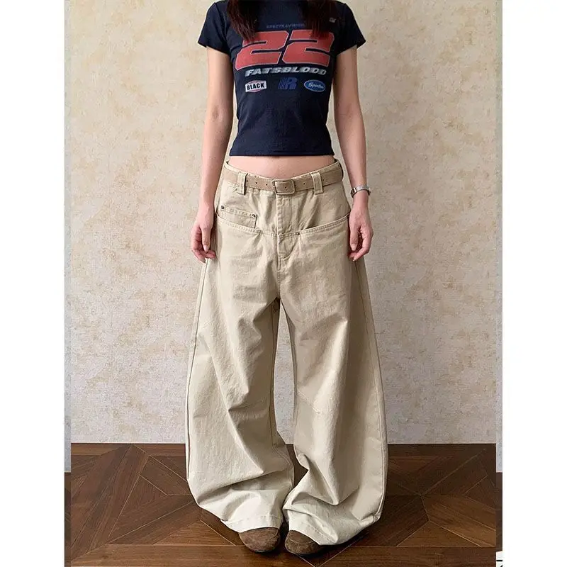 

American Niche Street Personality Retro Quite Wide Loose Washed Low Waist Scimitar Denim Wide Leg Mopping Pants Lengthened