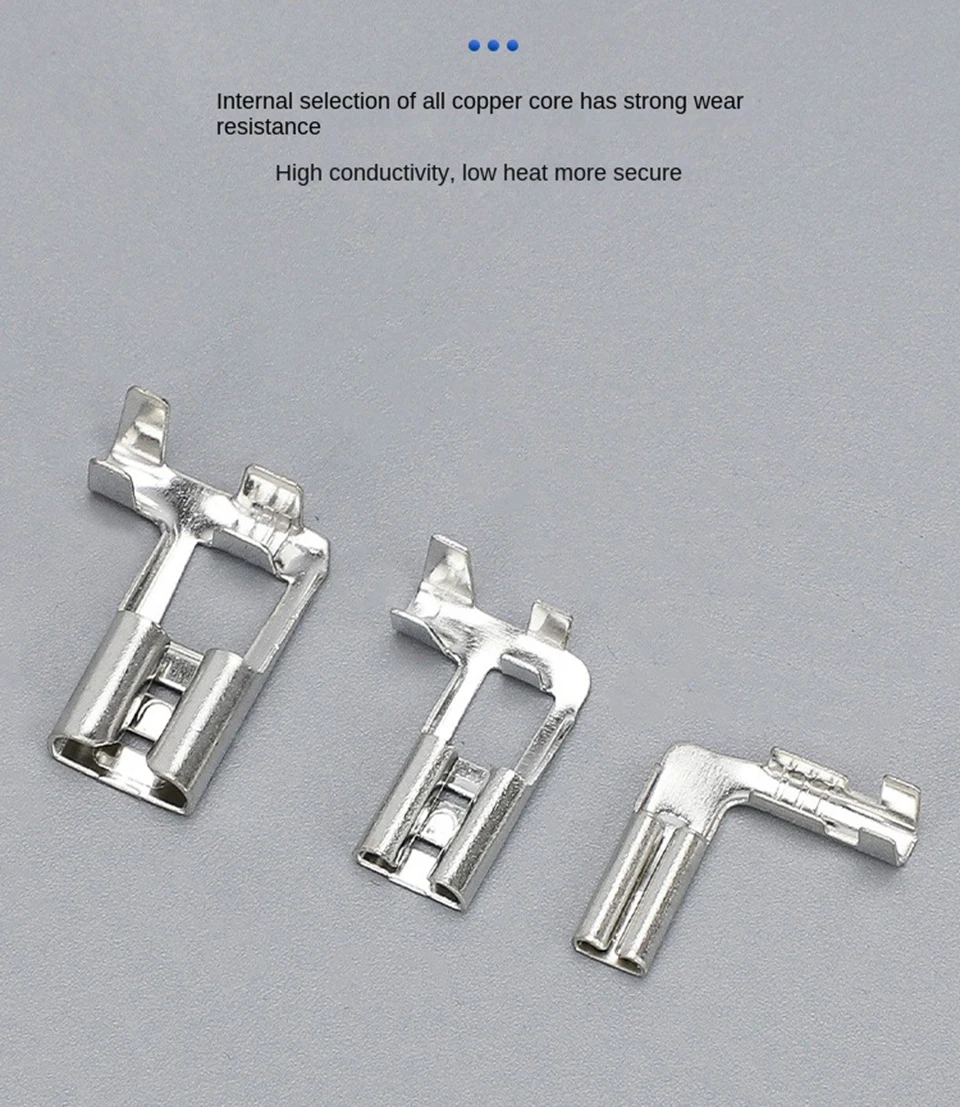 Flaggenförmiger Steckverbinder 6,3mm 4,8 2,8 Rechtwinkliger L-förmiger Buchsenstecker Einsteckbarer Kabelverbinder Messing Auto Kaltcrimp-Anschluss – Detail 2
