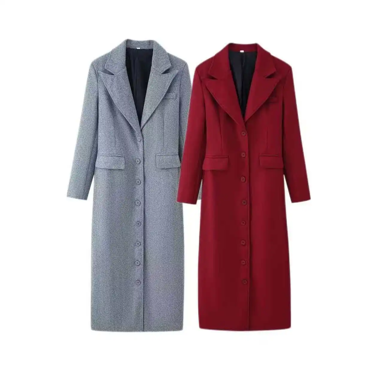 

Autumn Winter New Elegant Lapel Women Extended Woolen Coat Versatile Solid Color Female Coats