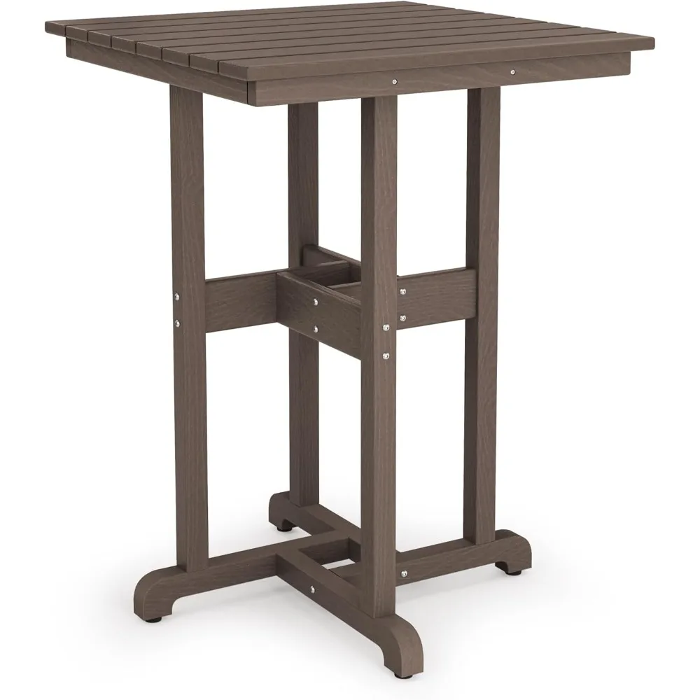 

Барный стол на открытом воздухе высотой 37,5 дюйма, барный стол высотой HDPE со устойчивой к атмосферным воздействиям столешницей, квадратный уличный стол для патио, темно-коричневый