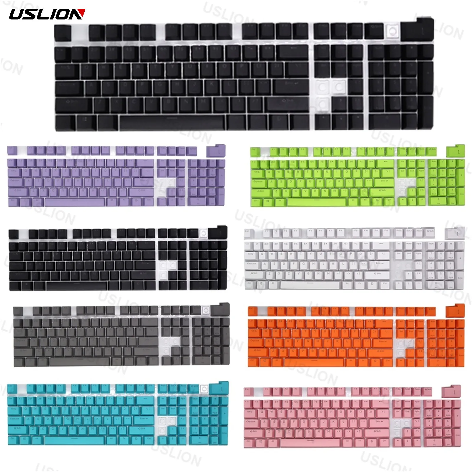 USLION 125 Keys Keycaps Pure Color Theme OEM Profile English ABS Key Caps Set for Mechanical Keyboard