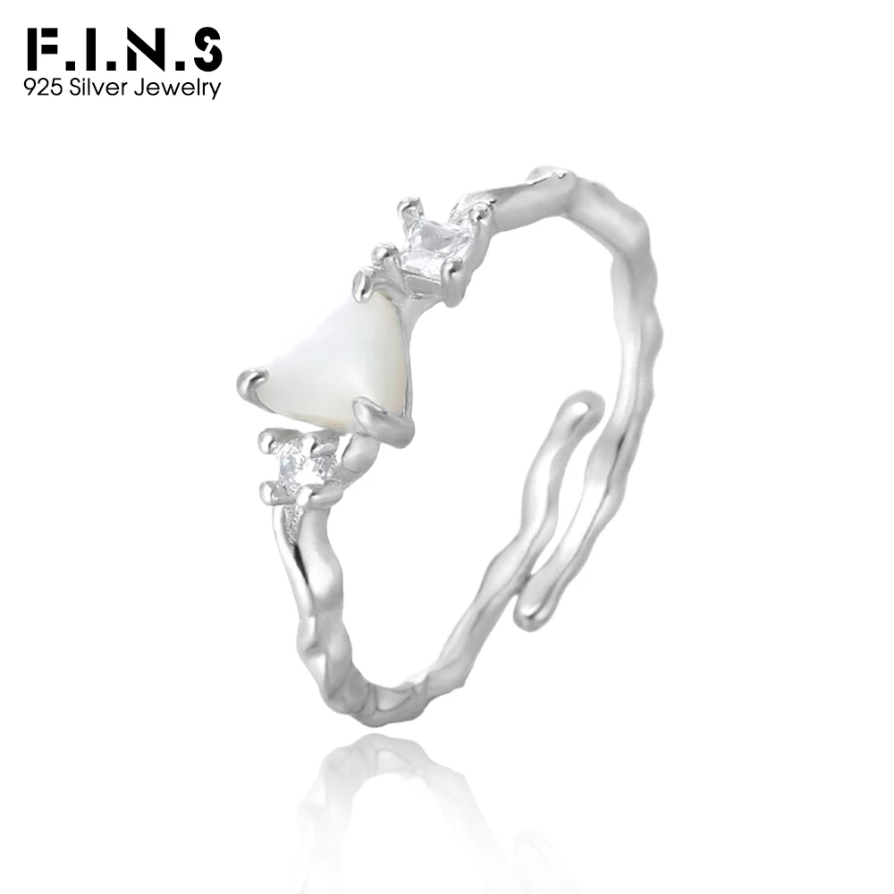 

F.I.N.S S925 sterling silver Zircon Ring Geometric Triangle White Shell Open Adjustable Index Mid Finger Fashion Fine Jewelry