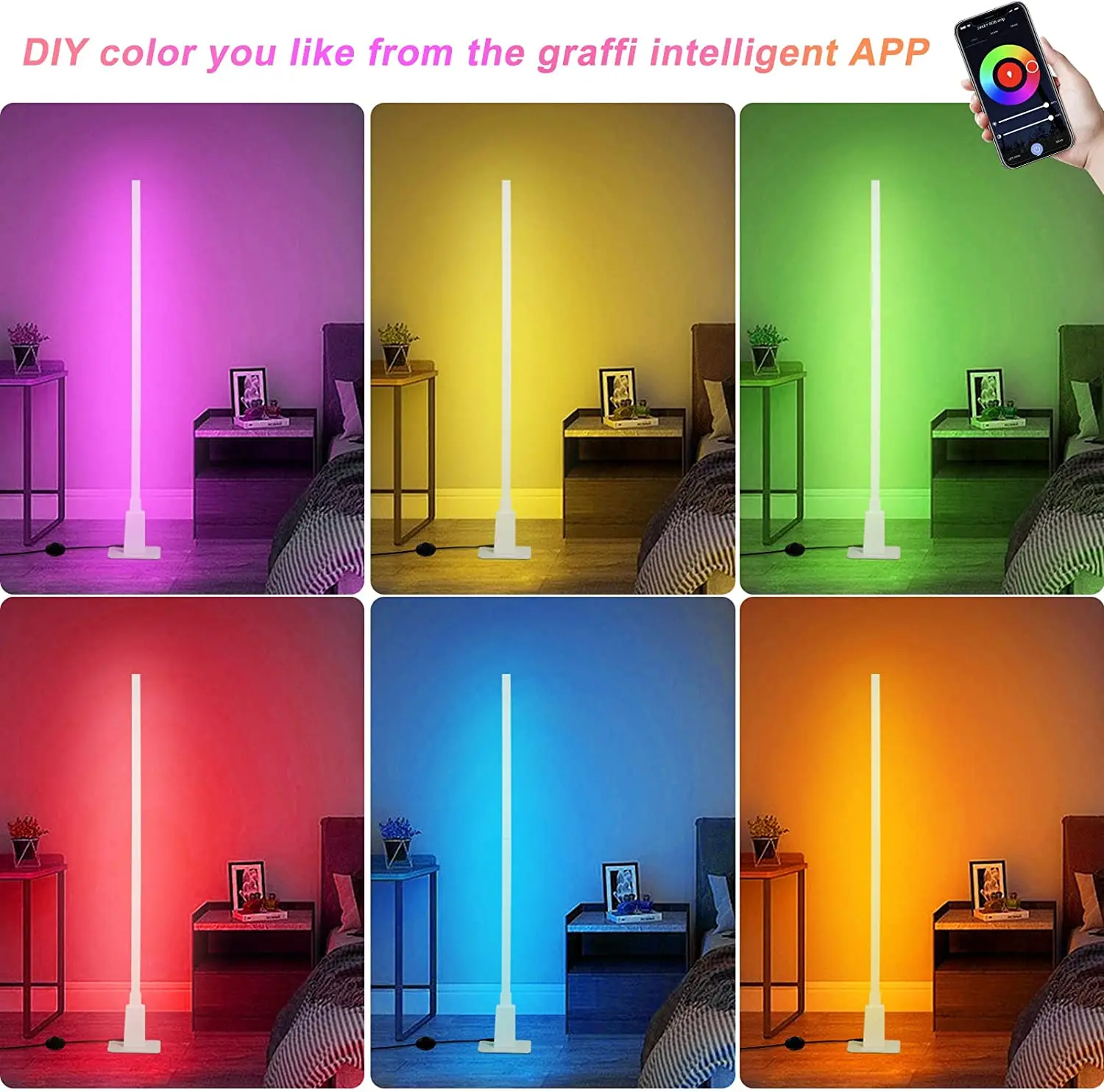 Depuley Smart RGB Floor Lamp, WiFi Color Changing Corner Lamp Compatible with Alexa Mood Light, APP Control with Music Sync Time