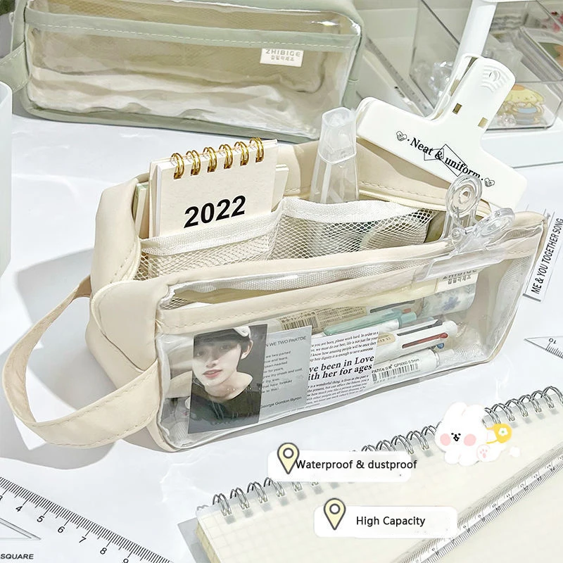 大容量透明鉛筆バッグ美的スクールケースかわいい文具ホルダーバッグペンケース学生学用品