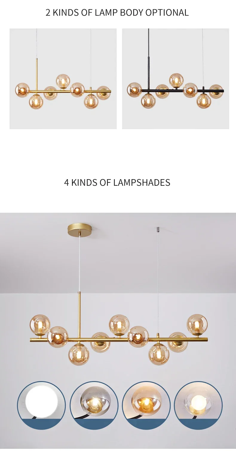 Lámpara de techo con bola de cristal moderna para mesa, comedor, sala de estar, cocina, isla, lámpara colgante, decoración del hogar, accesorio de iluminación interior