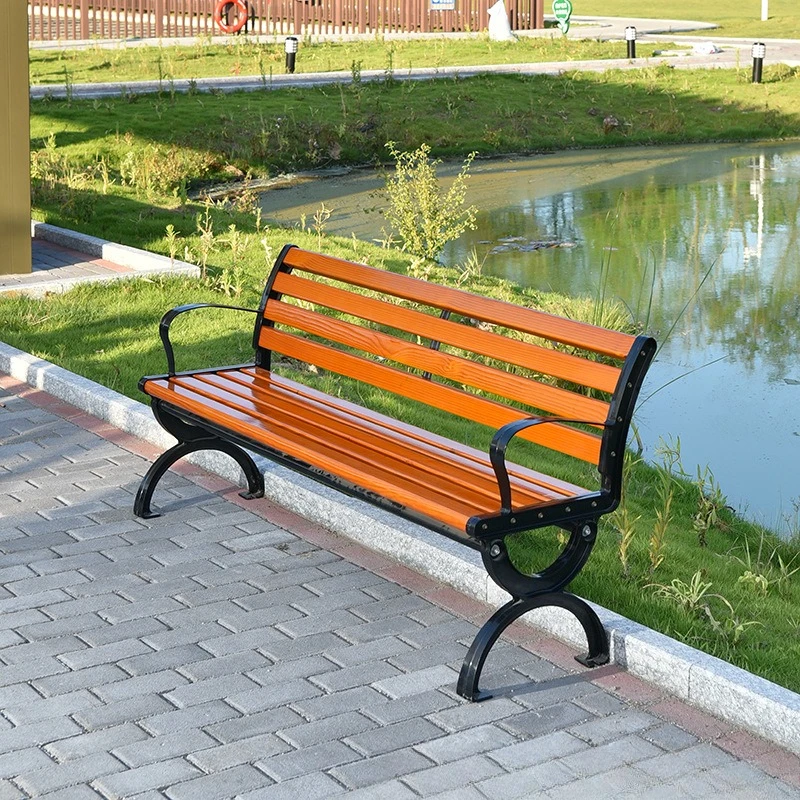 

Outdoor park chair leisure bench outdoor seat wrought iron garden row chair plastic wood square backrest bench