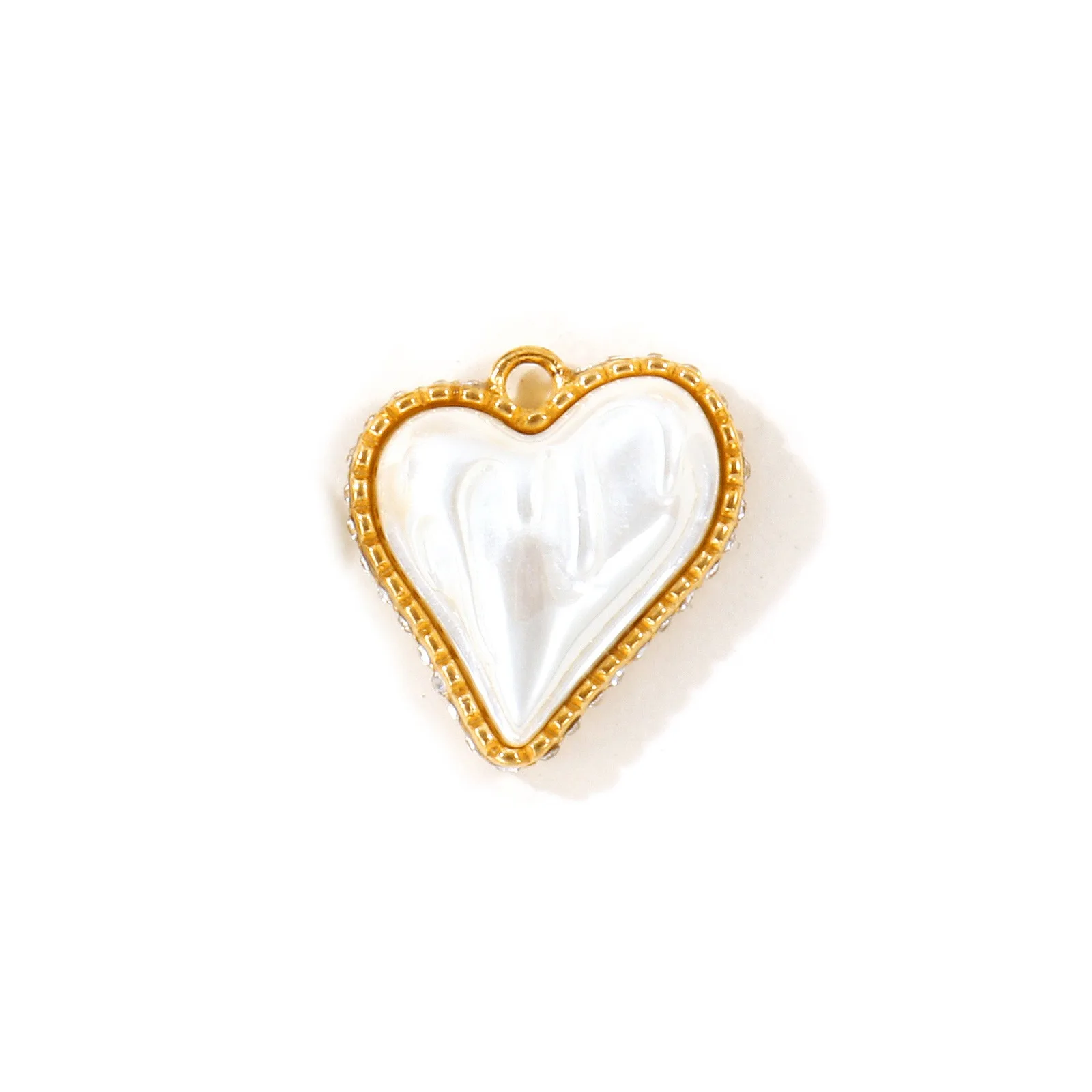 1 Stück Weißer Herz-Anhänger aus Acryl mit Imitationsperlen, 18k Vergoldet, 304 Edelstahl, für DIY-Halsketten-Schmuck, Großhandel – Detail 3