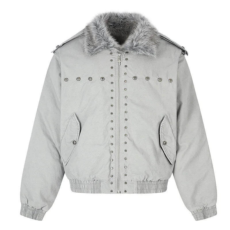 Winter Vintage Casual Jackets Coats Harakuju Oversized Rivet Style Outwear Tops For Male Thermal