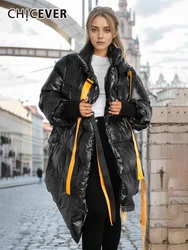 CHICEVER Streetwear moda cappotti larghi per le donne colletto alla coreana manica lunga Patchwork Lace Up Casual Colorblock parka femminile nuovo