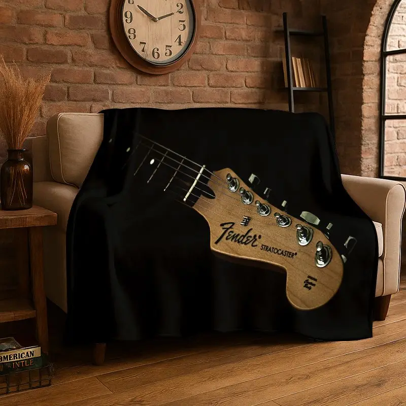 Retro Fender Guitar Logo Instruments Music Soft Flannel Throw Blanket,Cozy Blanket for Bed,Couch,Sofa,Bedroom,Living Room,Travel