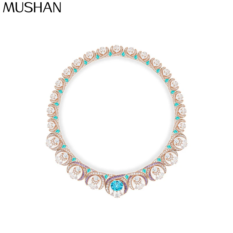

MS MuShan Luxury Jewelry 925 Sterling Silver Necklace Zircon 5A Modern Fashion Women 18K Real Gold Plated Premium Pendant