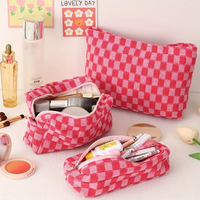 3 Pcs Makeup Bag Set Checkered Cosmetic Bag Large Capacity Travel Toiletry Bag Organizer Cute Makeup Brush Storage Bag For Women