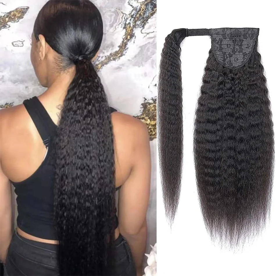30-32 inch Water Wave Wrap Around Paardenstaart 100% Echt Haar Paardenstaart Extension voor Vrouwen Mongools Haar