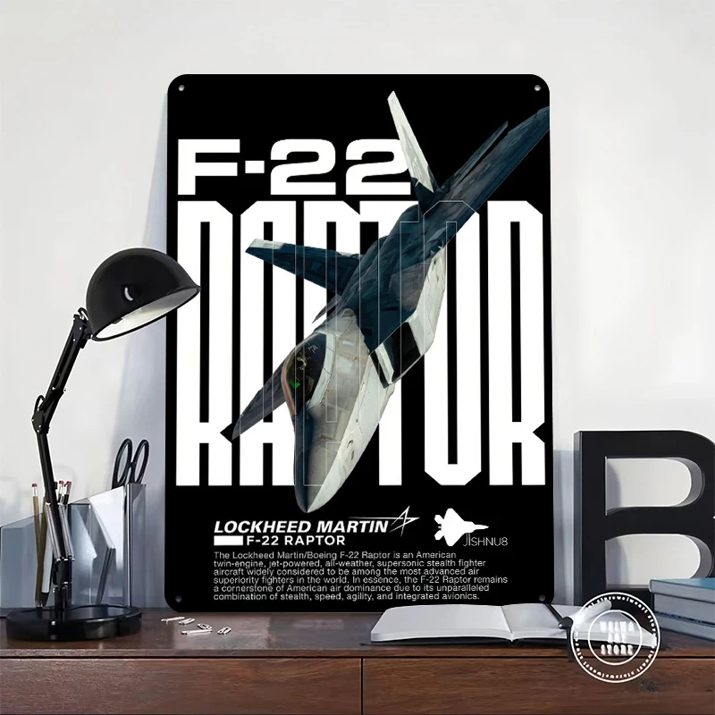 F-22 Raptor Jet Tinplate Poster Customized Wall Art Retro Vintage Metal Signs for Fans Office Decoration Room Home Decorations