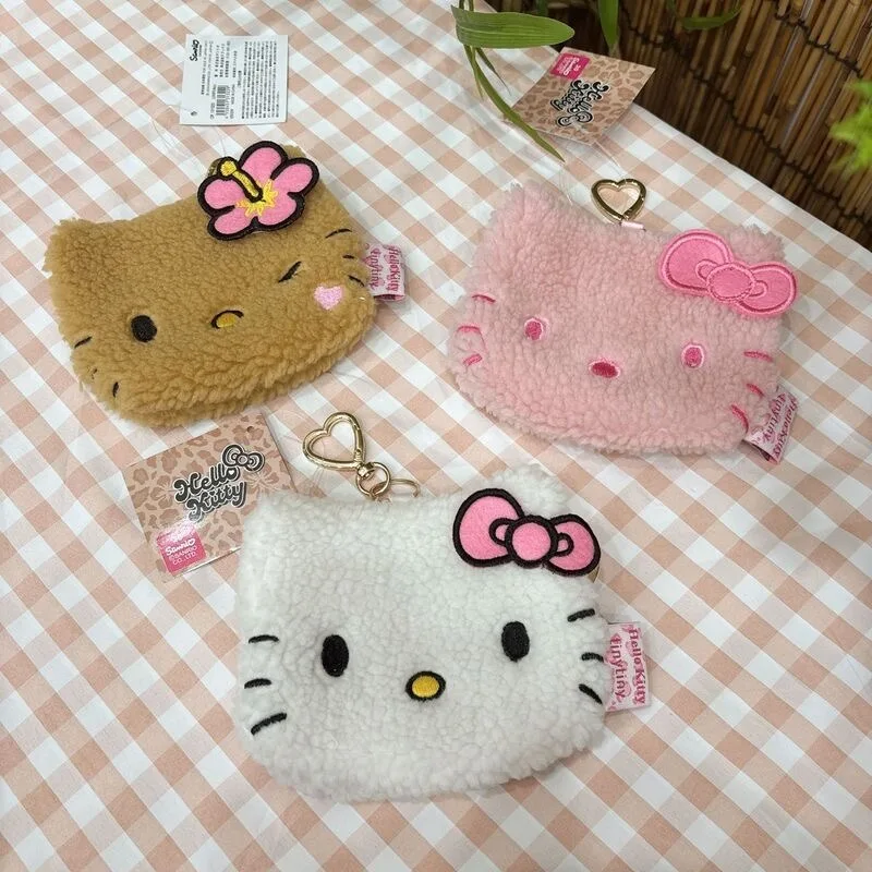 kawaii Hello Kitty tiny Plush Coin Purse Storage Bag Cartoon Hot Pink Black sanrio Kitty Originality Printing Cosmetic Bag Gift