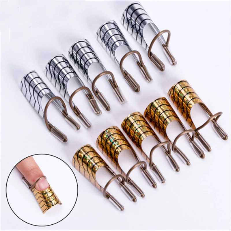 10Pcs Nail Art C Curved Shape Extension Guide Tips French Foil Reusable Aluminum Nail Pallets Tips Forms Sticker Manicure Tools