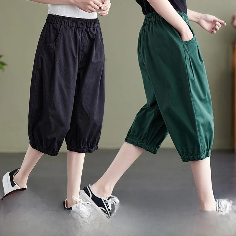 High Waist Cotton Linen Shorts Women's Thin Casual Loose Wide Leg Large Size Six Parts Pants Comfortable Breathable Commute S...
