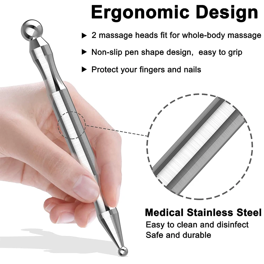 Stainless Steel Manual Acupuncture Pen Trigger Point Massager Deep Tissue Massage Tool for Body Meridian Pain Relief Health Care