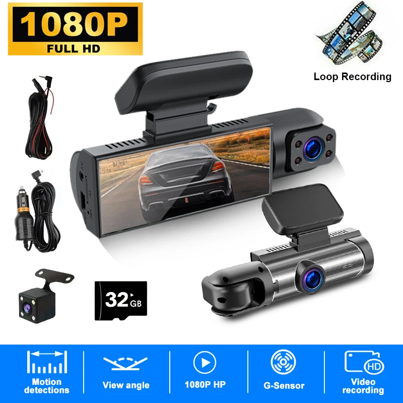 ZNLYRION  Full HD 1080P Car Dashcam Front+Interior+Rear Camera 130° Wide Angle Night Vision G-Sensor Parking Monitor Car Driving Recorder view 2