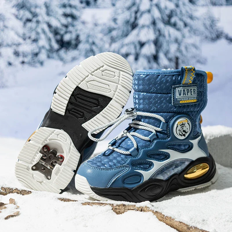 Stivali da neve per ragazzi e ragazze Scarpe invernali impermeabili antiscivolo Stivale con fascia elastica multicolore (bambini piccoli/bambini grandi)