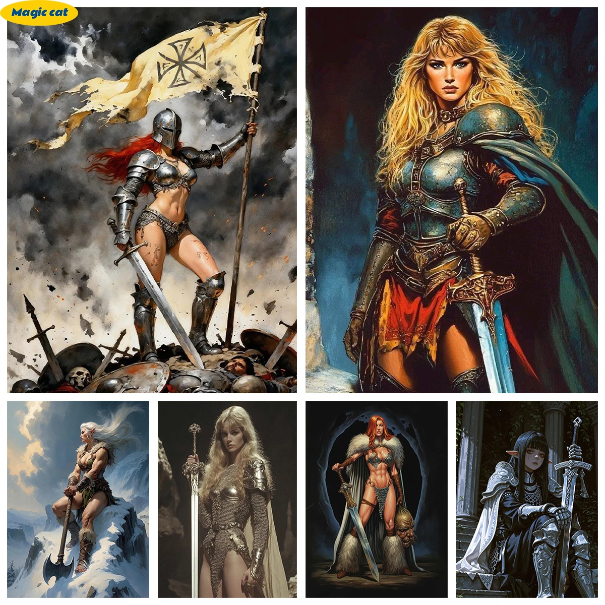 Ancient Female Warriors DIY Diamond Painting Medieval Armor 5D Diamond Embroidery Retro Style Home Room Decor Gift