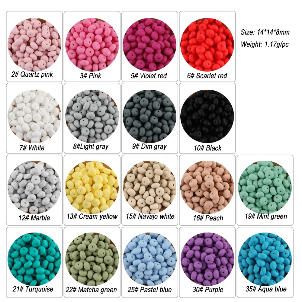 Sunrony 50pcs/lot 14mm Abacus Loose Silicone Beads Lentil Bead For Jewelry Making DIY Bracelet Necklace Decoration Accessories