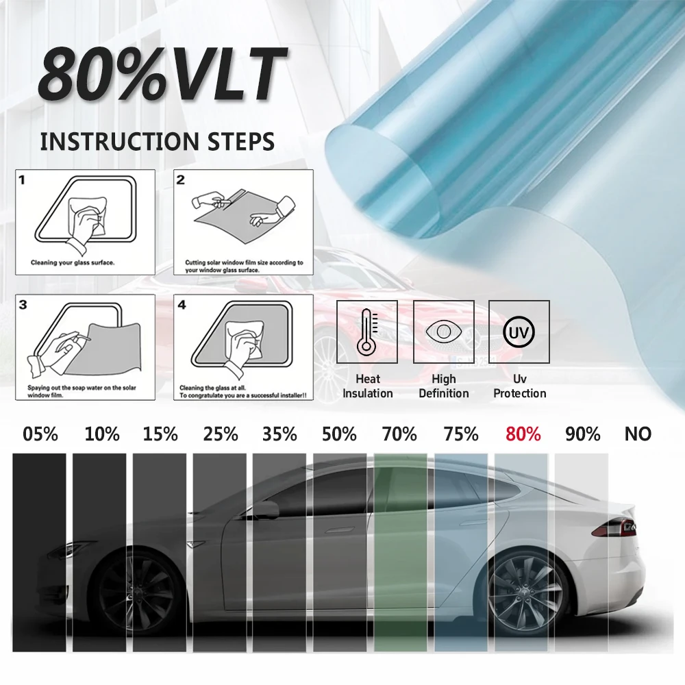 VLT05-80% Size 50x300cm HIR100% Heat Resistant Privacy Protection Nano Ceramic Window Solar Film Tint Film For Car
