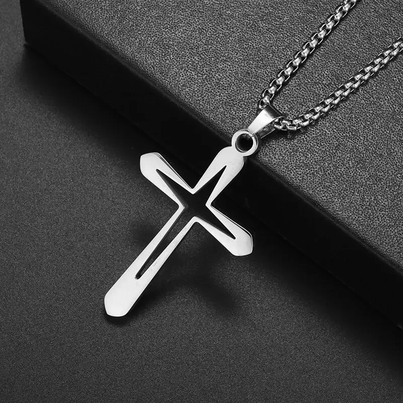 Fashion Design Simple Hollow Cross Pendant Men\\\\\'s Hip Hop Stainless Steel Necklace Religious Christian Amulet Jewelry