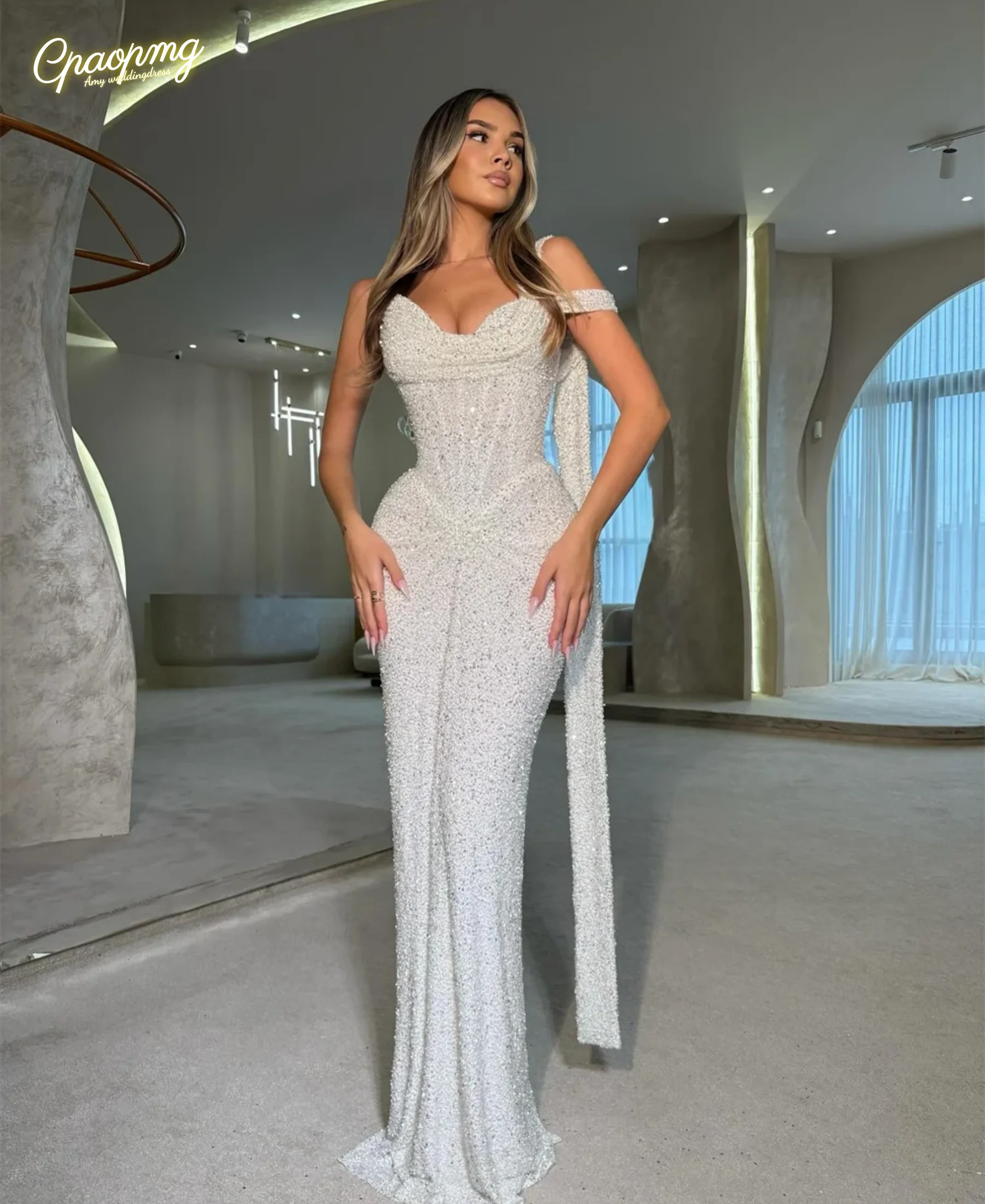 

Индивидуальный пошив: вечернее платье-русалка цвета слоновой кости на одно плечо, плиссированное, в пол, без рукавов, для выпускного вечера и свадьбы